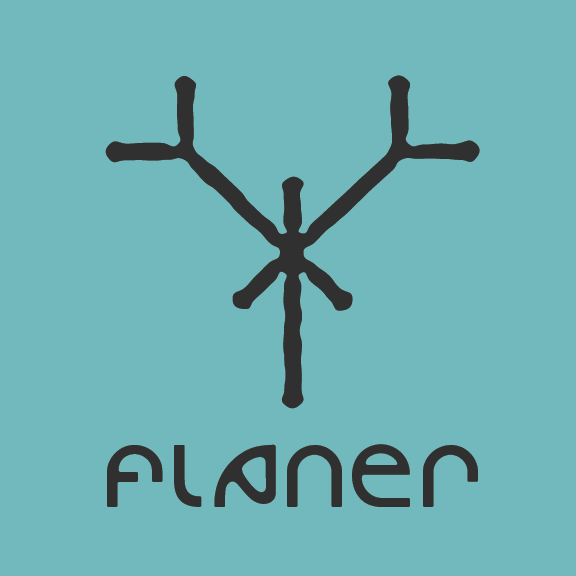 Flâner brand mark — hand-drawn branch glyph on teal